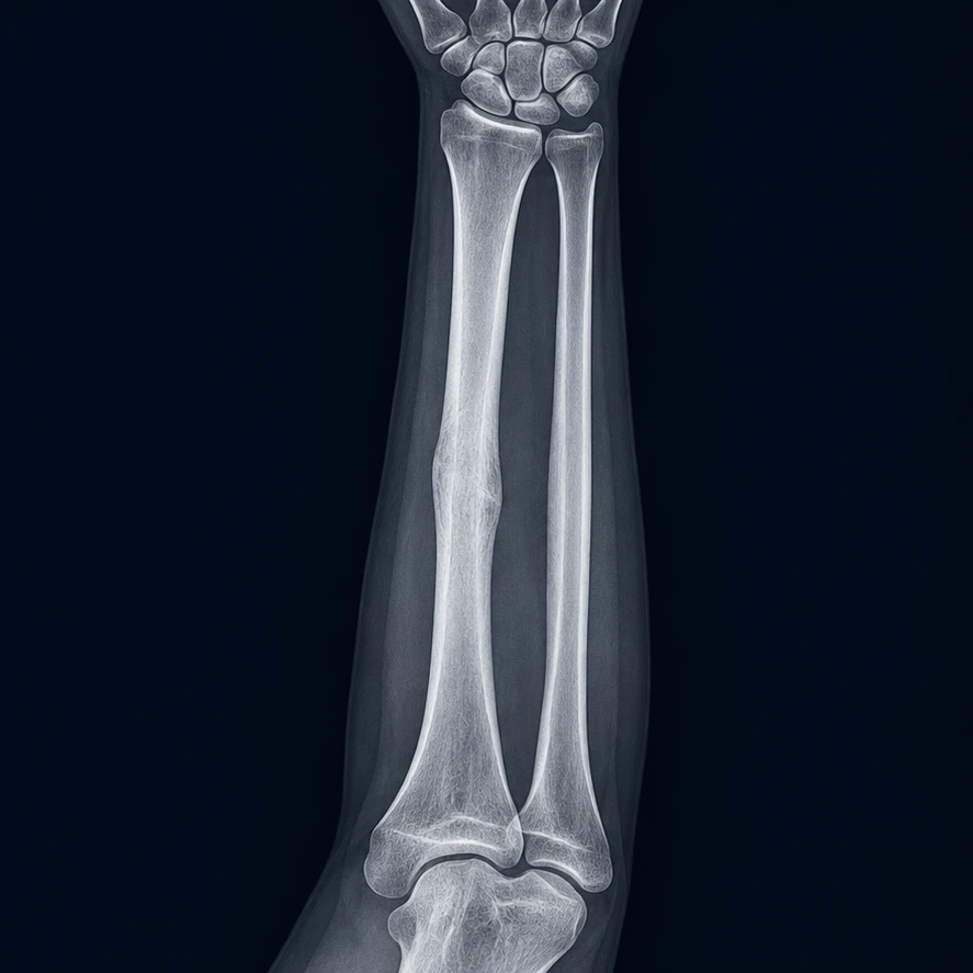 Illustrative X-ray of the forearm after bone healing