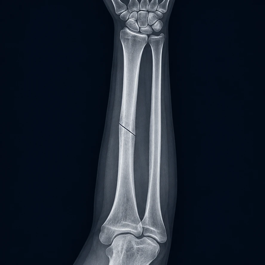 Illustrative X-ray of a fractured forearm before healing